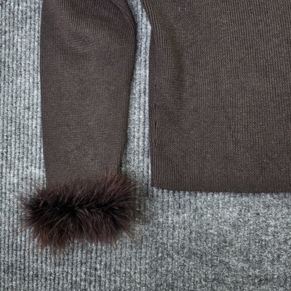 Rebecca Thomas Sweater Womens Medium Brown Feather Trim Cardigan Button Up - Picture 6 of 14